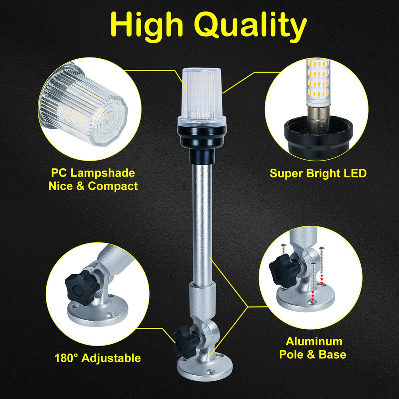 DC12-24V 12 Inch LED Fold Down Boat Anchor Light Stern Light Navigation Lamp Waterproof for Pontoon and Fishing Boat