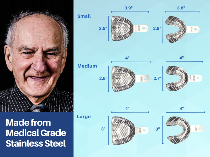 Edentulous Jaw Impression Trays Set of 6 Perforated Stainless Steel ARTMAN Brand