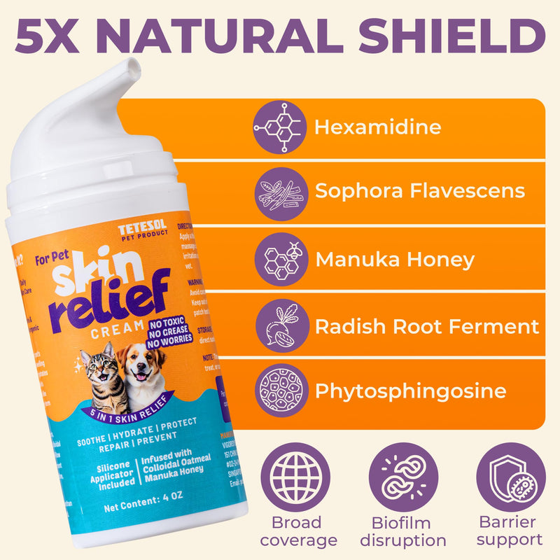 Dog Itchy Skin Relief Cream Hot Spot Treatment, Dogs Balm Rapid Healing Dry Itchy Skin with Colloidal Oatmeal Manuka Honey- 100g Lotion with Applicator
