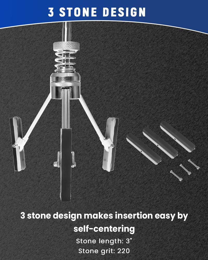 Adjustable 3" Engine Brake Cylinder Hone with 3PCS Extra 3" Long Stones, Brake Cylinder Hone for Grinding Holes from 1.6" to 6.8" 3"