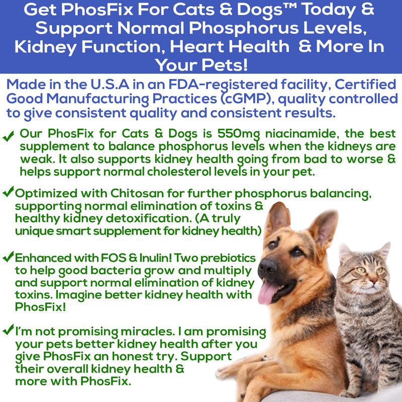 PhosFix for Cats & Dogs: Phosphorus Binder for Cats & Dogs to Support Normal Phosphorus Levels and Kidney Function, Chitosan for Restoring Kidney Health Naturally. A Special Renal Supplement - PawsPlanet Australia