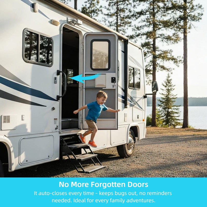 RV Screen Door Closer with Spring, Automatic Door Closer for Camper Travel Trailer - Adjustable Tension, Durable Aluminum RV Essential Parts for Beginners