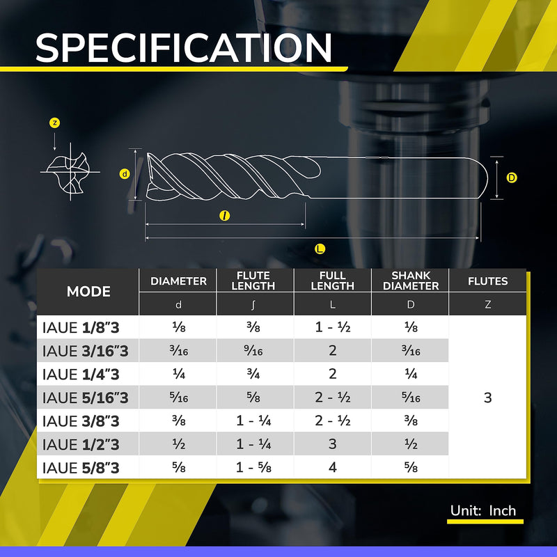 SPEED TIGER Carbide Square End Mill - 3 Flute - IAUE5/16 3 (1 Piece, 5/16") - High Feed U-Type Design - for Roughing and Finishing - for Milling Aluminum Applications – Professional Mill Bits Sets 1 5/16 in - NewNest Australia