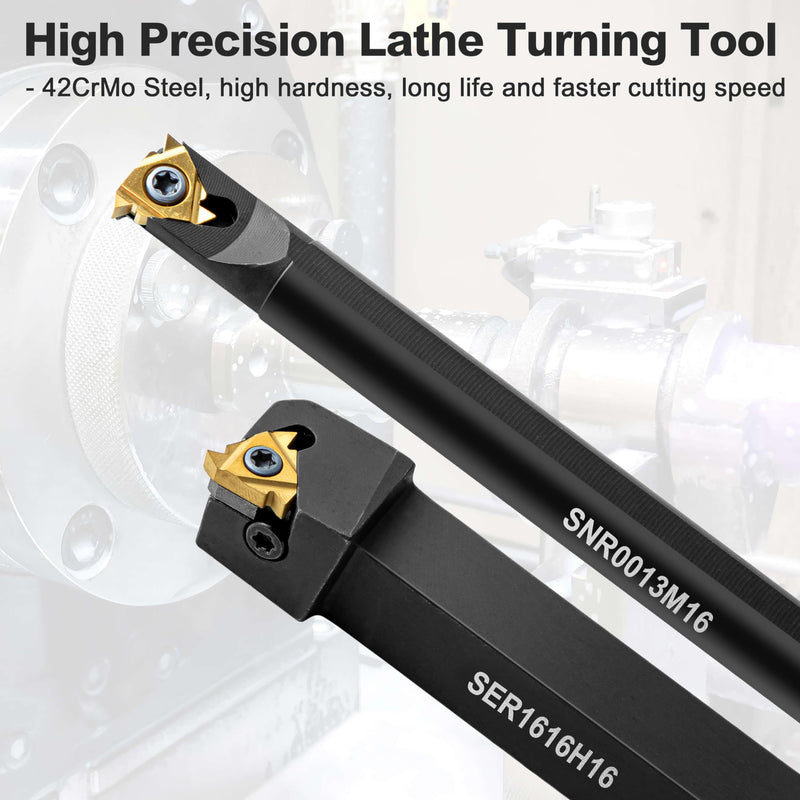Metal Lathe Cutting Tools - 1/2" and 5/8" Threading Tool Holder Boring Bars with 10pcs Indexable Carbide Inserts 16IR 16ER for Turning Threading Boring Lathe Cutting 1/2" 5/8" Turning Holder + 10PCS Carbide Inserts