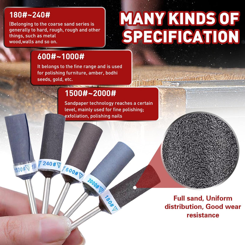 25Pcs Sanding Drums Sandpaper Sticks Set with 1/8"(3mm) Shank for Dremel Rotary Tool, 180/240/600/1000/1500/2000 Grits Different Meet More Needs for Metal Rust Removal/Jade Polishing/Stone Grinding Mixed