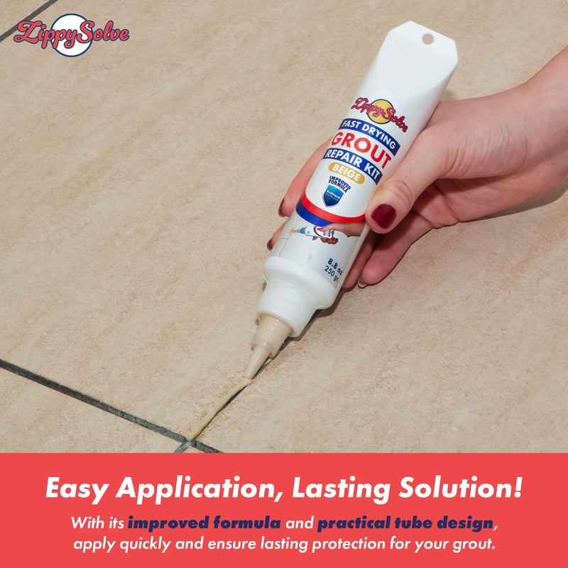 Tile Grout, Repair Kit, Restore & Renew Tile Joints Line, Fast Drying Tile Grout Paint Squeeze Tube for Bathroom Shower Kitchen Floor Tile, Waterproof (8.8 oz, Beige)