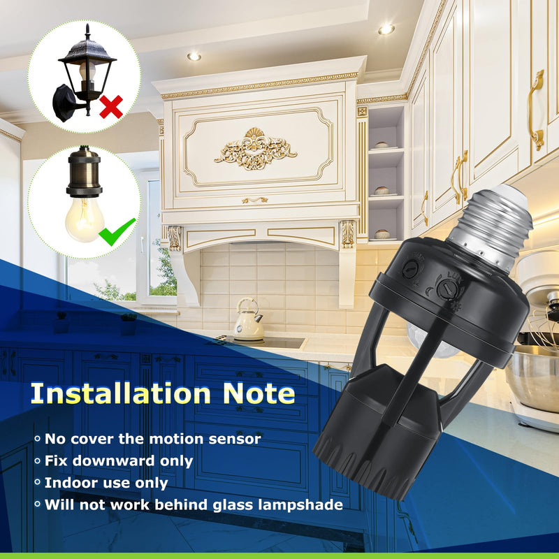Hortsun 3 Pcs Motion Sensor Light Socket Smart Screw in Light Bulb Outlet Compatible with E26/e27 Automatic on Off Night Light Control for Basement Basement Porch Storage Room, Black