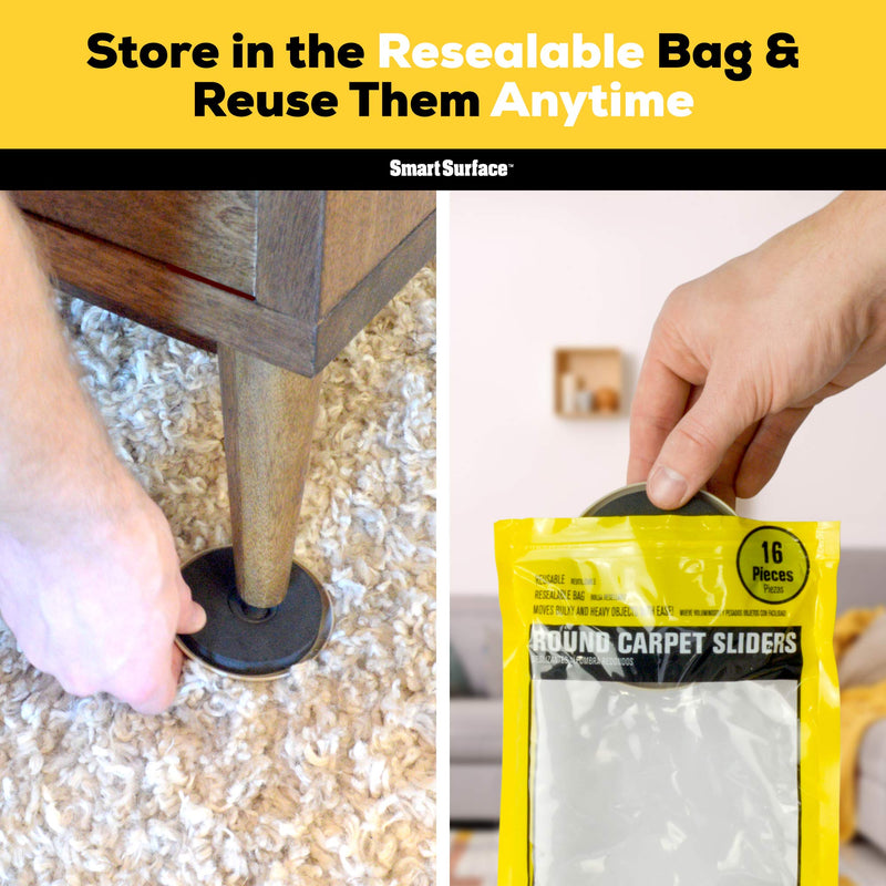 Furniture Sliders for Carpet - 16 Pack - 3.5" Round | 8295 Coasters for Heavy Furniture - Protect Your Carpeted Floors