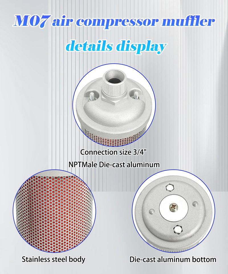 M07 Air Compressor Muffler 3/4" NPT Male | Fits for Compressor Dryer Compressed Air Equipment and Systems, Single Chamber 145 PSI M07 3/4" NPT Male