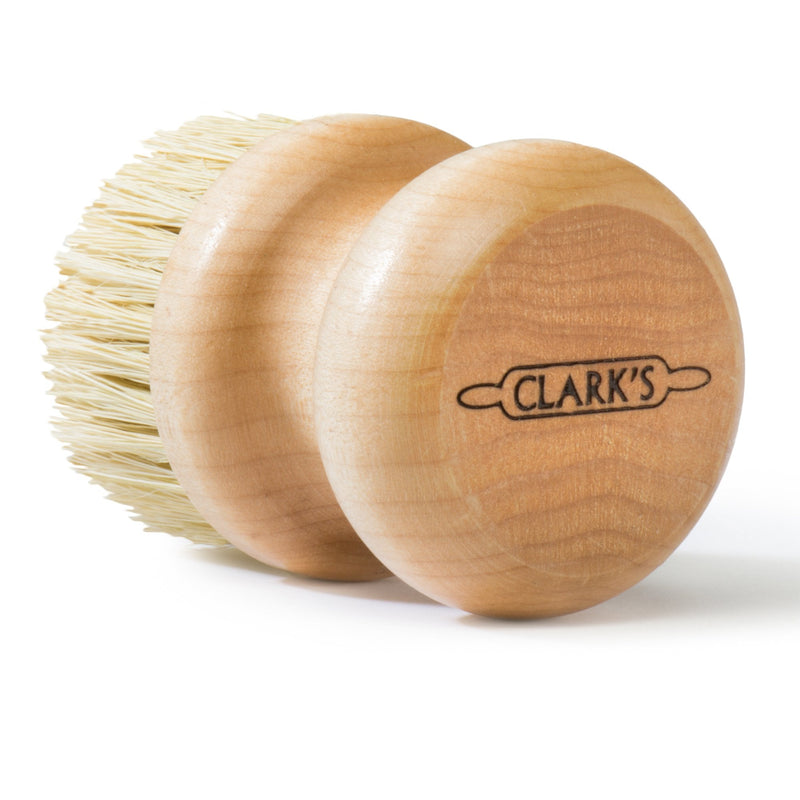CLARK'S Cutting Board Oil Scrub Brush - Round Wood Applicator for Food Grade Mineral Oil and Wax on Wooden Bamboo, Cast Iron, and Utensils – USA Maple Construction – Kitchen Countertops Food Safe Small