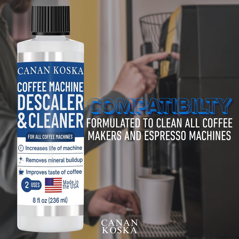 Coffee Machine Descaler 8 oz – Universal Descaling Solution for All Coffee Makers Drip Machines – Removes Limescale Calcium Buildup – 2 Uses (1, 8 Fl Oz (Pack of 1)) 8 Fl Oz (Pack of 1)