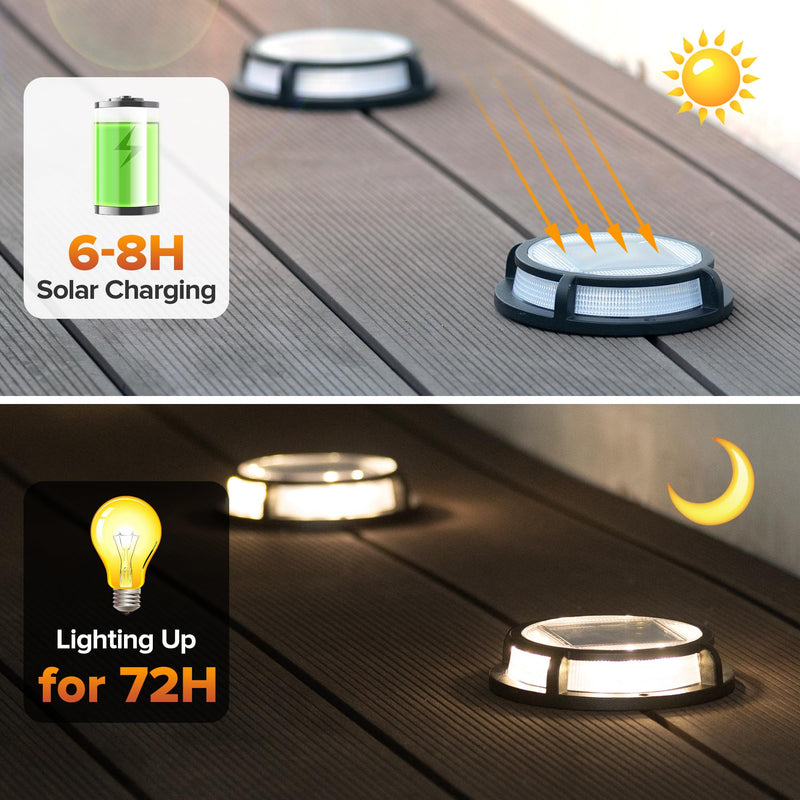 LUTEC 4 Pack Solar Driveway Lights, 12 LEDs IP67 Waterproof Outdoor Solar Dock Driveway Marker Lights for Step, Sidewalk, Pathway, Patio, Garden(Warm White) Black