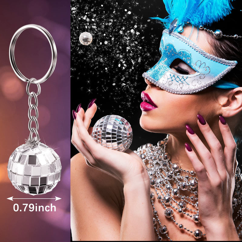 Hicarer 12 Pcs Mirror Disco Ball Keychains Bulk Mini 70s Keychains 1970s Accessories for Disco Party Supplies(0.8 Inch in Diameter,Silver) Silver