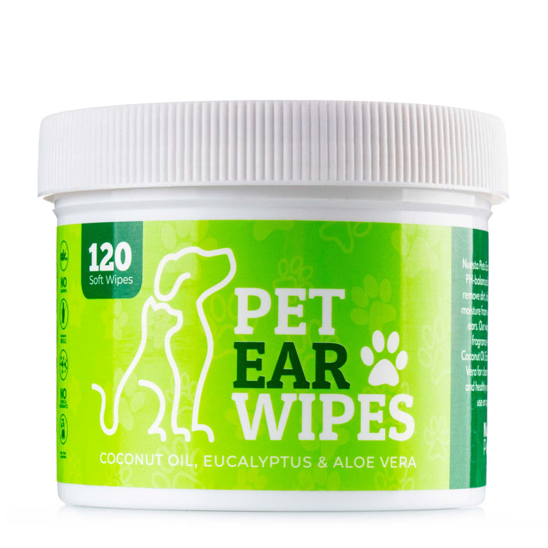 120ct Pet Ear Wipes for Dogs w/Itch Relief | Natural Coconut Oil, Eucalyptus & Aloe | Irritation Relief, Easy Otic Wax Cleaner Solution Pets