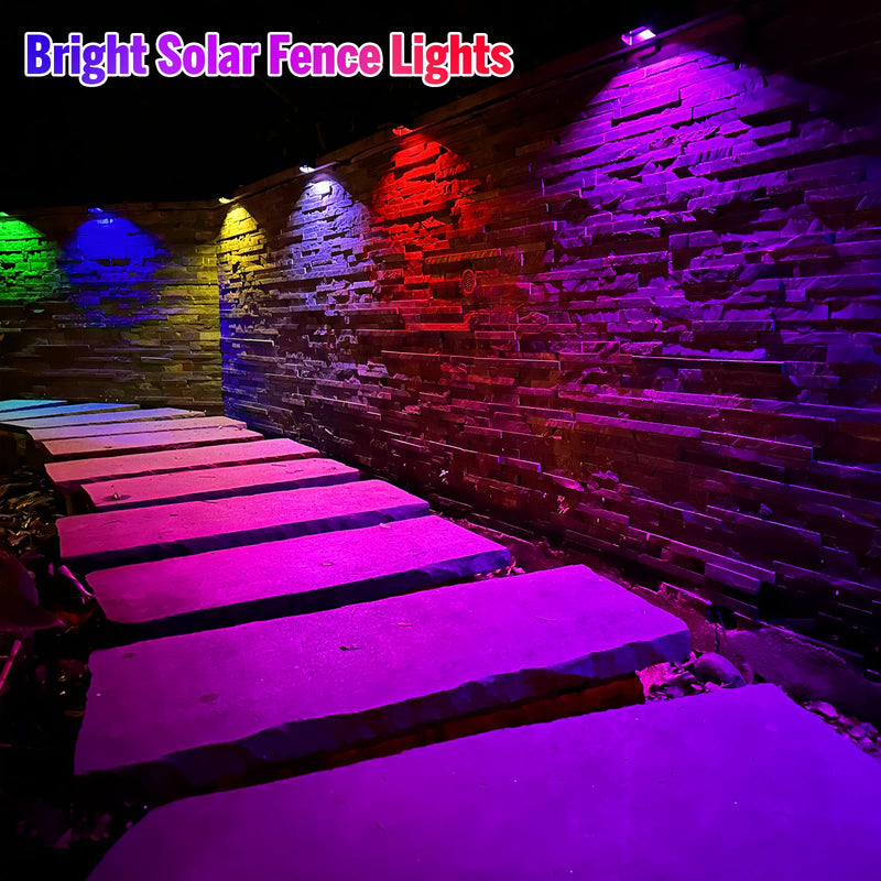 Solar Fence Lights, Warm White & RGB Fence Lights Outdoor Step Lights Outdoor Waterproof LED Solar Lighting for Outside, Backyard, Patio, Deck, Stair Handrail, Pool and Wall(8 Pack,Black) 8 Pack Solar Fence Lights