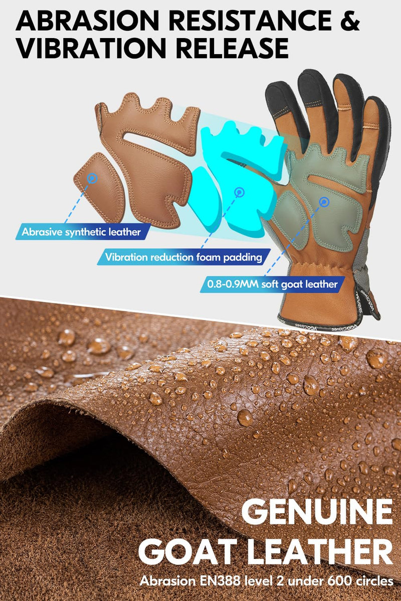 Vgo... Men's Winter Work Gloves,Waterproof Lining,Thorn Proof Safety Gloves,Touchscreen Compatible Medium Light Gray