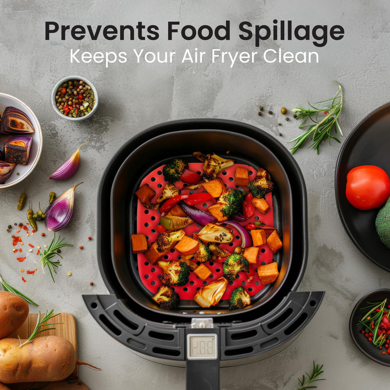 Reusable Air Fryer Liners 3 Pack for 5QT or Bigger - 8.5" Square Silicone Airfryer Liner - Easy to Clean Air Fryer Accessories - Durable Dishwasher Safe Non-Stick Parchment Paper Replacement Square 8.5"