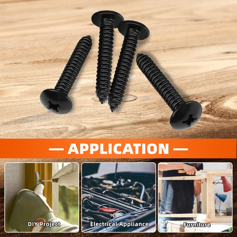 #6 x 1/2" Truss Head Self Tapping Wood Screws Sheet Metal Screws, Black Finish, 304 Stainless Steel 18-8, 100 PCS #6 x 1/2"