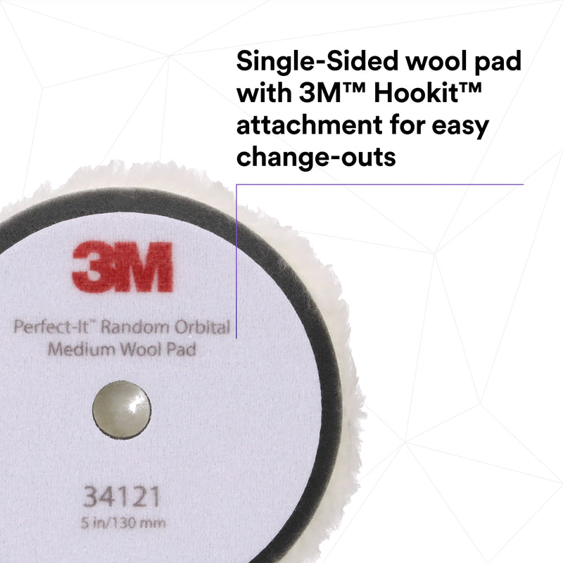 3M Perfect-It Random Orbital Medium Wool Compounding Pad, 5"/130 mm, White, 34121, Orbital Pads for Automotive Compounding and Polishing 5" 130mm