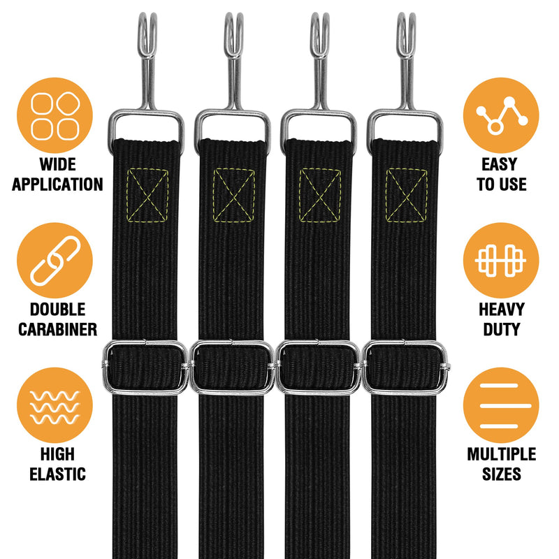 Bungee Cords Heavy Duty Outdoor, Long Adjustable Bungee Cords with Hooks Flat, 80 Inch High Elastic Rubber Bungee Straps with Hooks for Luggage, Roof Racks, Tarpaulin, Moving Cargo, Camps, Tarps 4pcs-80inch-Black