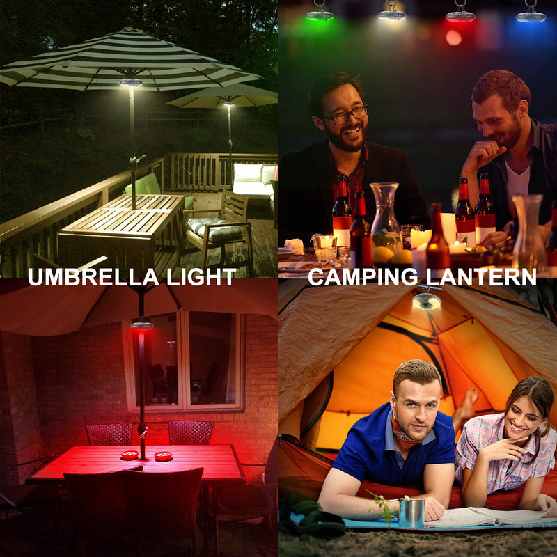 HONWELL Patio Umbrella Light, 18 LEDs 3xAA Battery Operated Umbrella Pole Light with RF Remote 80Ft Through Wall, 4 Modes, 12 Color Changing Outdoor Camping Light with Hanging Ring for Umbrellas,Tent C-Black