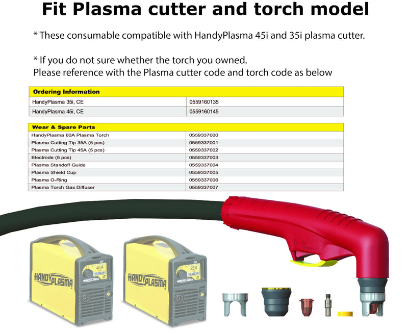 | Plasma cutting consumable for ESAB Handyplasma Firepower 35i - 45i 1445-1903,tip 0559337002 electrode 0559337003