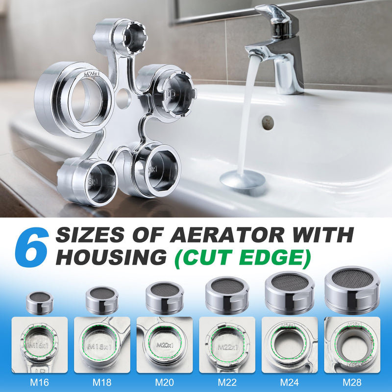 Enhon 13 in 1 Faucet Aerator Removal Tool, Metal Aerator Key Wrench for Hidden Threaded Aerator TF, TJ, TT, JR, STD and Cut Side/Round Aerator with Housing M16 M18 M20 M22 M24 M28 (Polished Chrome) Polished Chrome
