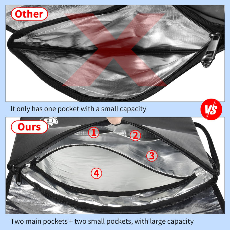 Fireproof Document Bag with Lock, 6400℉ Large Fire proof Money Bag (16.5"x12.2") for Cash Organizer Safe, 12-Layers Waterproof Zipper Holder Protects Passport, Important Documents, Valuables