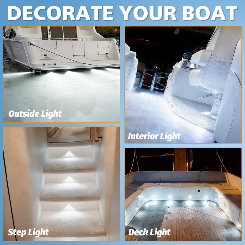 4WDKING White LED Boat Interior Lights Marine Courtesy Lights IP68 Waterproof Underwater Lighting 9-36V for Yacht, Kayak, Fishing Boat, Sailboat, Pontoon, Deck Boat, Center Console, Off-road