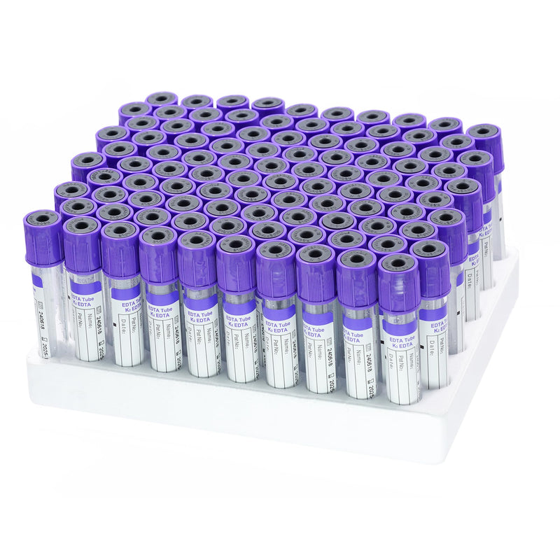 Vacutainer Blood Collection Tubes Lab Vacuum Blood Collecting Tube for Pet Animals Veterinary Lab Supplies 100 Pcs Wrap Packaging (K₂ EDTA Tube, 3ml) K₂ EDTA Tube