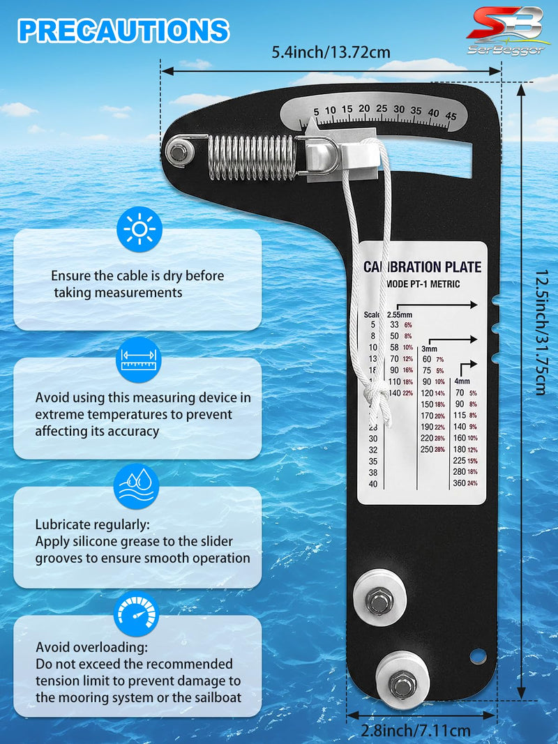 Sailboat Rigging Tension Gauge PT-1M | Rated up to 360kg Accurate Hands-Off Rigging Tool, Wire Rope Standing Rigging for 2.55mm,3mm,4mm Diameter Wire Cable