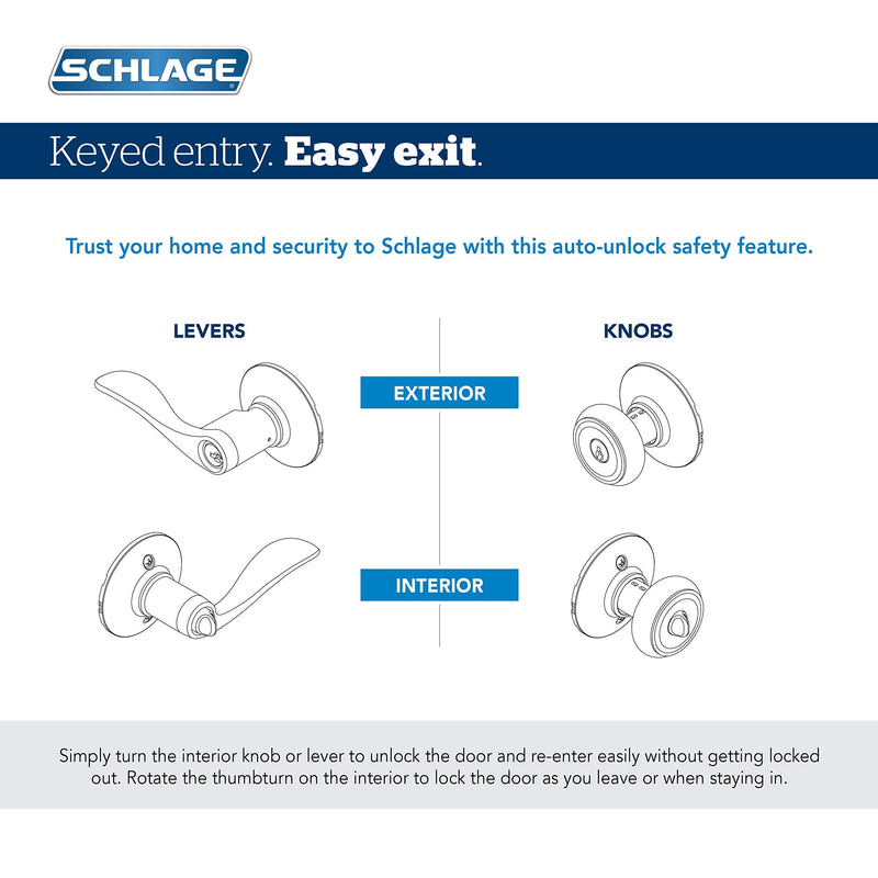 SCHLAGE F51A ORB 626 CEN Orbit Knob with Century Trim Keyed Entry Lock, Satin Chrome