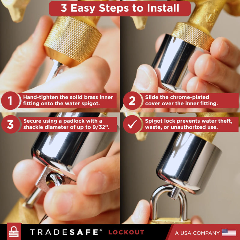 TRADESAFE Water Spigot Lock - Premium Hose Bib Lock, Faucet Locks Outdoor with Keyed Padlock, Outdoor Faucet Lock, Durable Outside Faucet Child Lock, Prevent Water Theft, Unauthorized Water Use