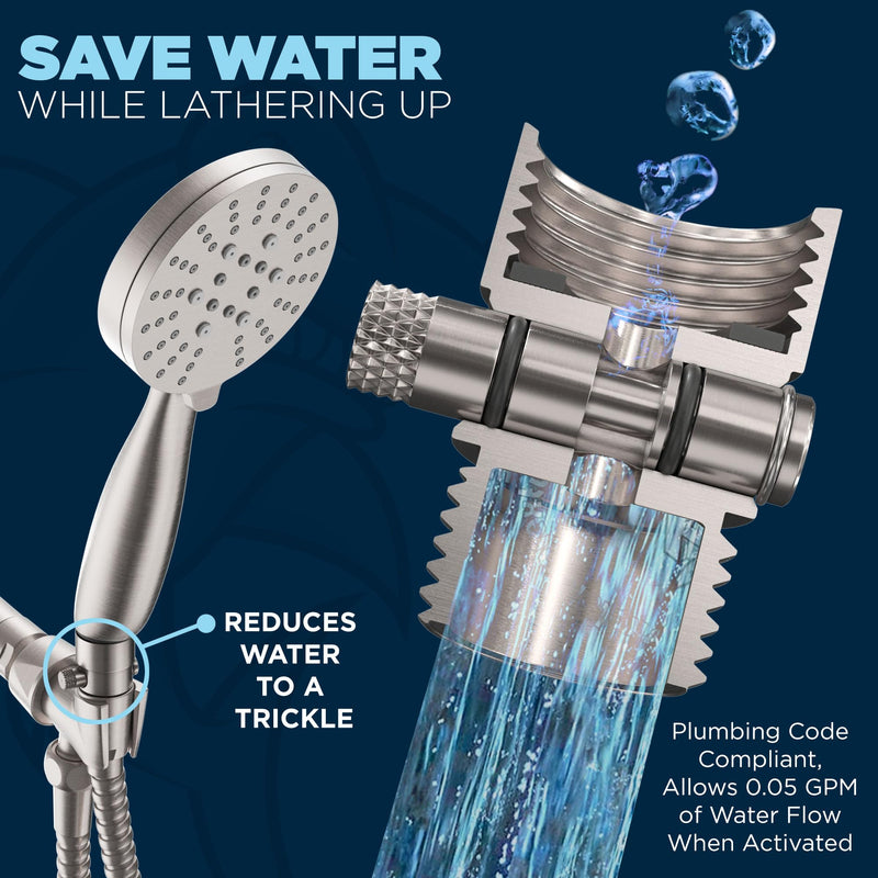 HammerHead Showers® Solid Metal Shower Head Shut Off Valve - Brushed Nickel - Brass Shower Head Valve Reduces Flow To A Trickle - Universal Shower Shut Off Valve - Plumbing Code Compliant