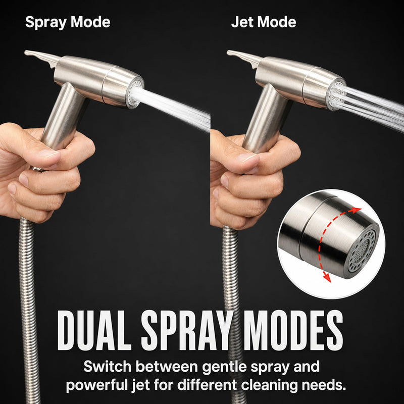 Handheld Bidet Sprayer for Toilet, Dual Spray Modes with Lockable Push Button, High Pressure Bathroom Sprayer, No-Drill Toilet Tank Mount, Stainless Steel Hose Set, Black Finish, Niken Color Brushed Niken