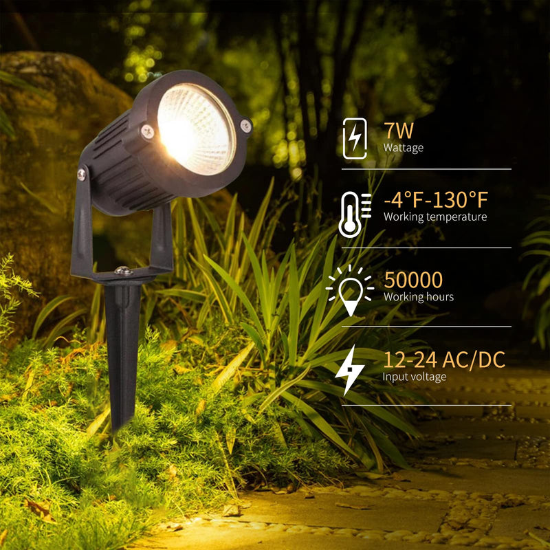 Low Voltage Landscape Lights Outdoor: 7W 700LM LED Landscape Lighting with Connectors for Tree Garden Yard Pathway | 12V 24V Warm White 2700K Spotlights | IP65 Waterproof | 6 Pack Warm White - 6 Pack
