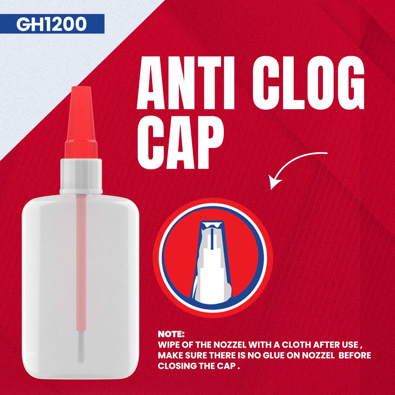 GH1200 (2-in-1) Super Glue with Brush Applicator & Nozzle, Mess Free Superglue Brush, Instant Glue Never Dries, 3000 CPS Cyanoacrylate Glue, No Stain Clear Glue, Super Glue for Plastic, Rubber & More 20g Super Glue with Nozzle & Brush