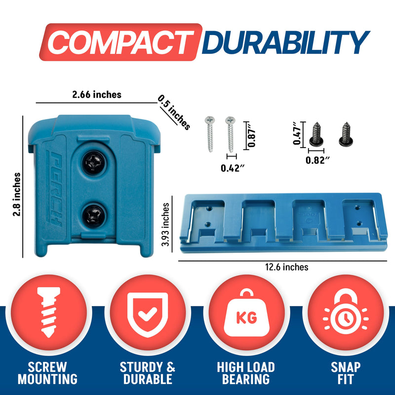 PERCH 4 Pack BOSCH Tool Holder with 4 Pack BOSCH Battery Holder for BOSCH 18V Tools and BOSCH 18V Battery Combo (4 Pack Tool Holder + 4 Pack Battery Holder)