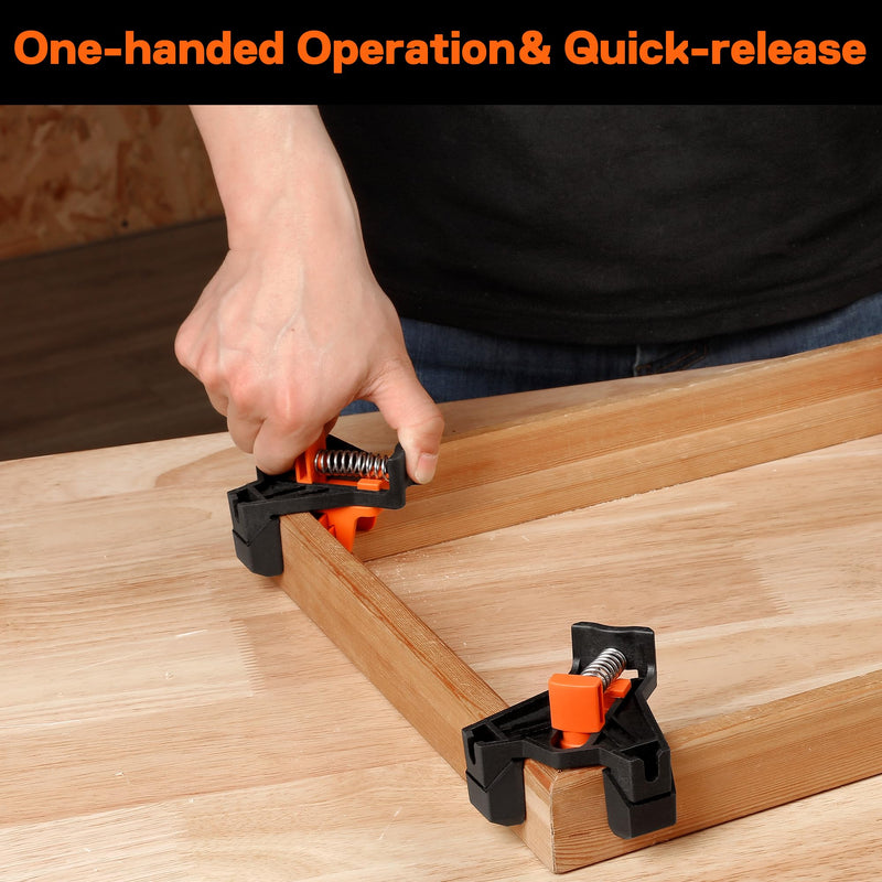 PONY 4-Pack Corner Clamp for Woodworking, 90 Degree Right Angle Clamp, Light-Duty Single Handle Wood Clamps, Adjustable Spring Loaded Woodworking Clamp, Frame Cabinet Wood Tools Accessories