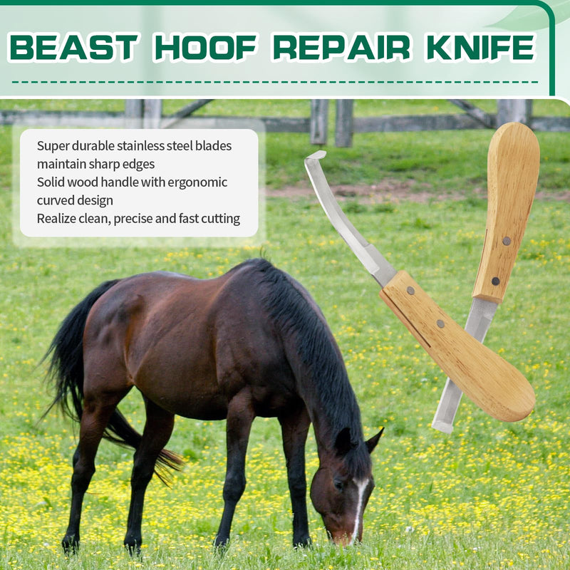 2PCS Stainless Steel Double Edged Hoof Knive with Wooden Handle, Stainless Steel Blade Suitable Hoof Knife for Horses The Toes of Horses, Cows, and Sheep, Repair Knives for Hoof Maintenance - PawsPlanet Australia