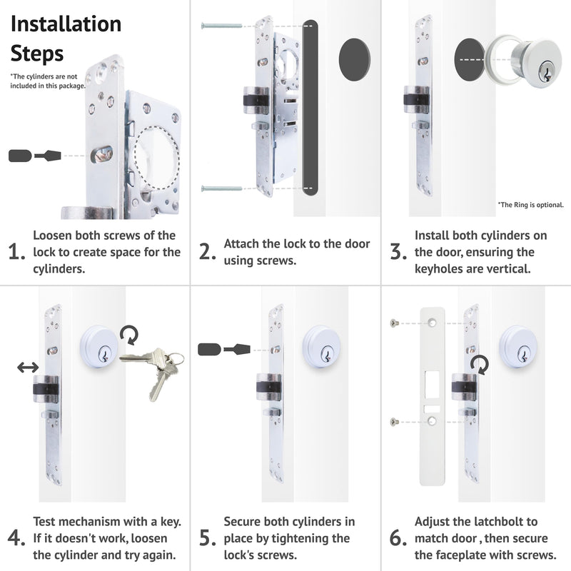 elox Narrow Stile Aluminum Door Mortise Deadlatch Lock, Handing Reversible Latch, 1-1/8" Backset, w/Aluminum & Bronze Duronodic Finish faceplate, Without Cylinder and Without Keys Silver