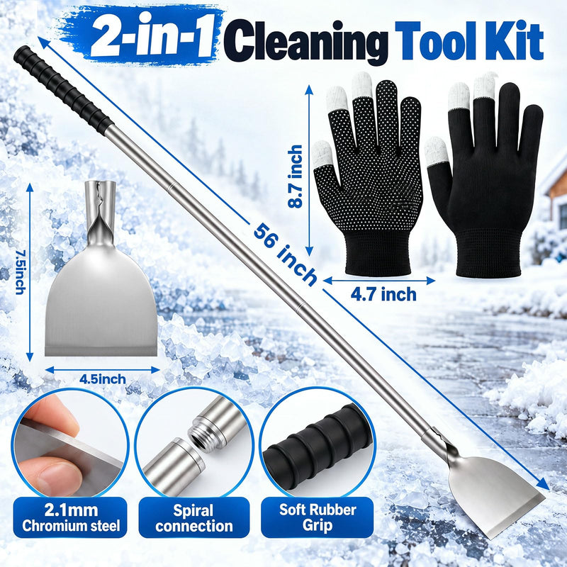 Frienda 56'' Stainless Steel Floor Scraper Tool with Detachable Long Handle