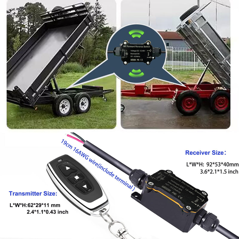 Forward Reverse Switch,DC12V-48V Waterproof Linear Actuator Remote Control Switch, Wireless DC Motor Switch with 8A Relay,164ft Range for Linear Actuator,Winch Solenoid Relay Contactor.