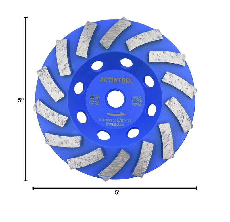 5 in.x5/8-11 in. Plate 14 Segments Turbo Shape Diamond Grinding Cup Wheel for Concrete and Stone (5 Inch 5/8"-11 Threaded) 5 Inch 5/8"-11 Threaded