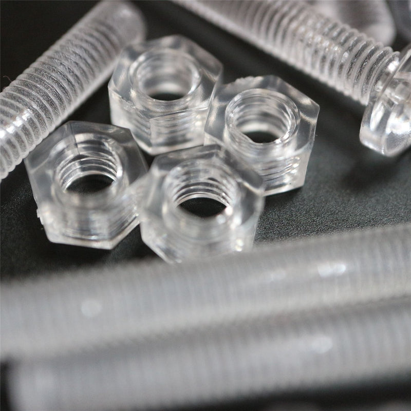 60x Clear Acrylic Pan Head Screws, Nuts & Washers M5 x 40 mm (13/64 x 1 37/64 in)