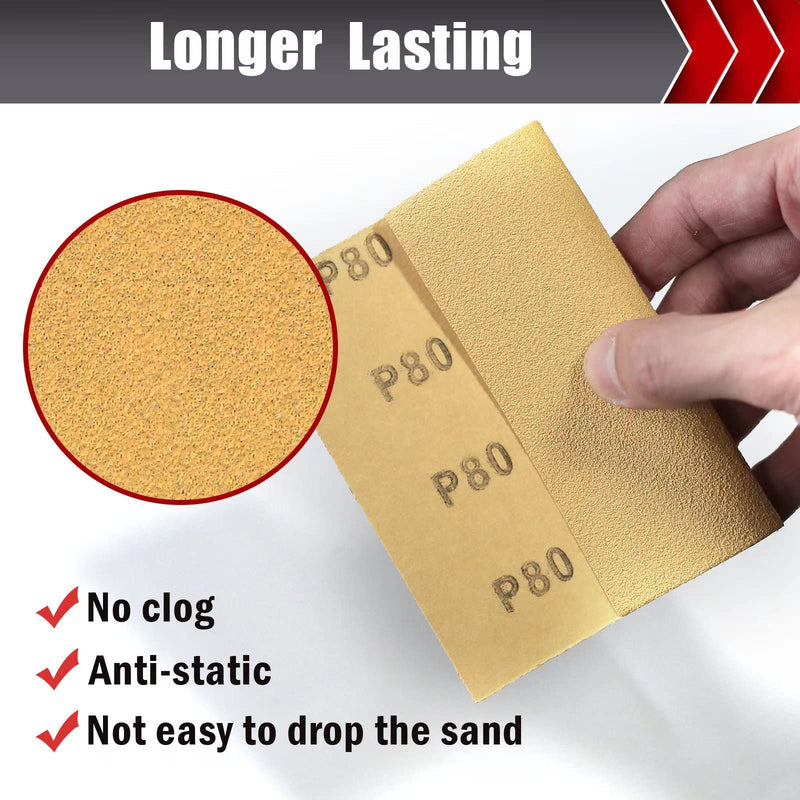 50 Pcs 1/4 Sheet Sandpaper, Premium Sand Paper 80/120/150/220/320/400 Grit Sandpaper Sheet Sand Paper Assortment for Wood Metal Automotive Palm Sanders 5.5" x 4.5" Premium 1/4 Sand Sheet