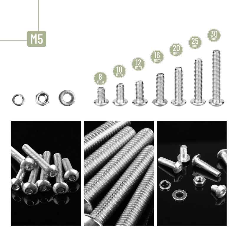 Mr. Pen- Nuts and Bolts Assortment Kit, 228 pcs, Stainless Steel, M5 Screws (7 Sizes 8-30mm)Button Head Socket Cap Screws Assorted Nuts and Bolts Nut Bolt and Washer Assortment Bolt and Nut Assortment