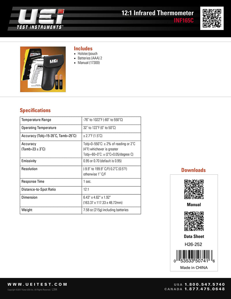 UEi Test Instruments Equipment INF165C 1 IR Thermometer Modern" or "Technological - NewNest Australia