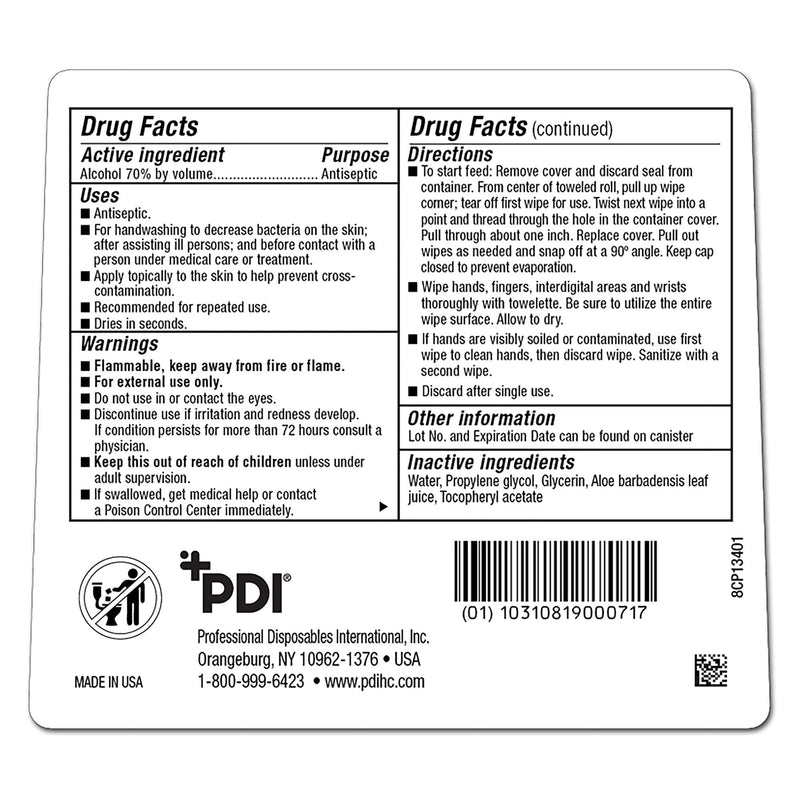 PDI Healthcare Sani-Hands Instant Hand Sanitizing Wipe, 6" Width, 7.5" Length (Pack of 135)