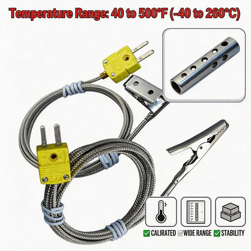 Type K Thermocouple, 2-Pack TL3163K Type K Air Probe for use with the TL0500, | Measurement range: 40–500°F 40–69-inch cable length